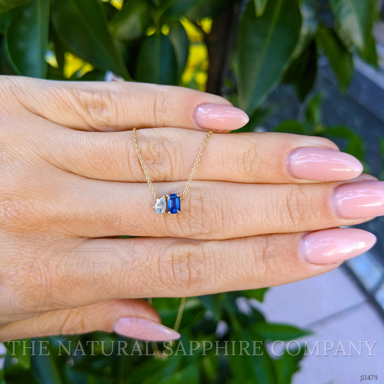 0.42 Ct. Blue Sapphire and Natural Diamond Accent Stones Necklace, 14K Yellow Gold