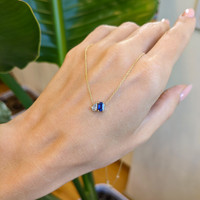 0.42 Ct. Blue Sapphire and Natural Diamond Accent Stones Necklace, 14K Yellow Gold Life Style