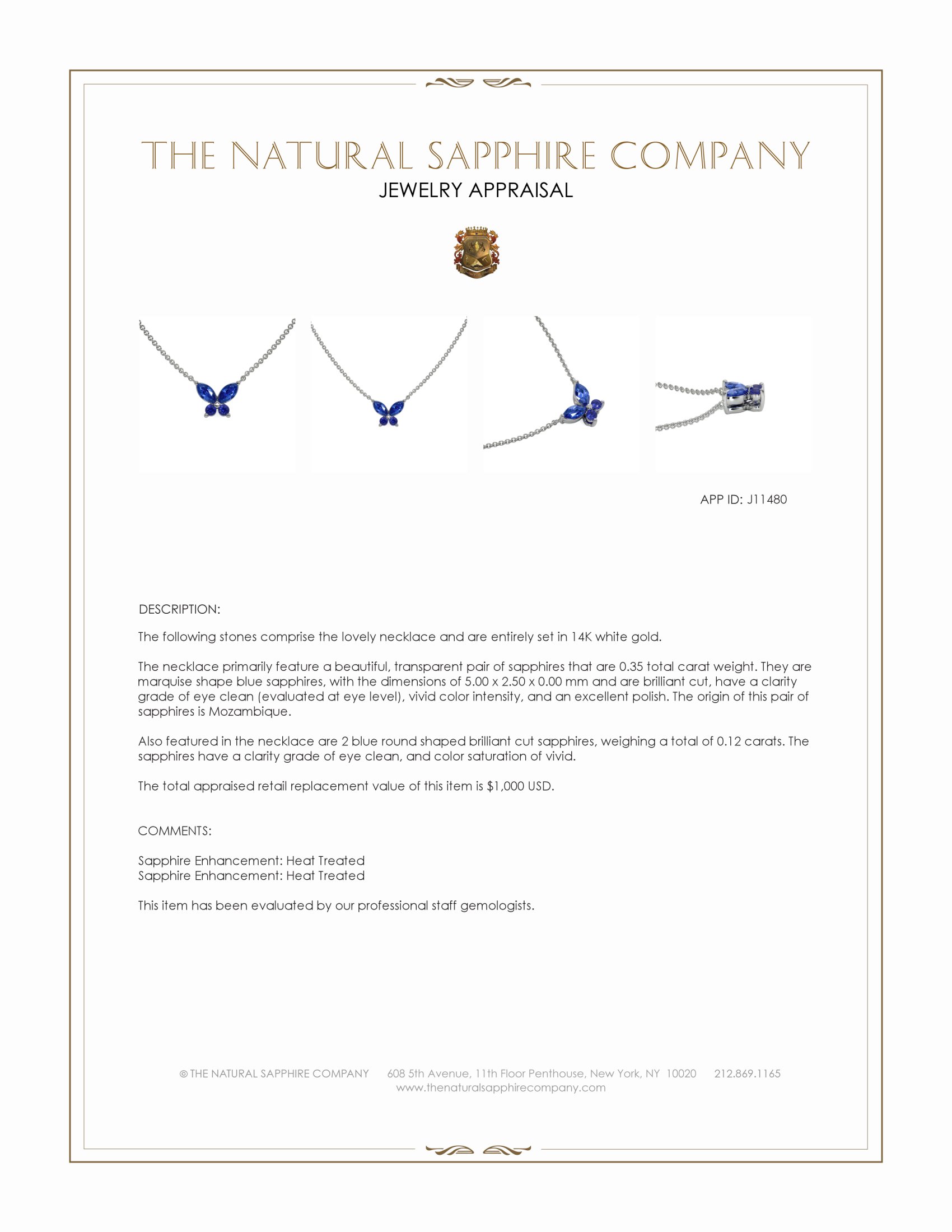 0.35 Ct. Blue Sapphire Multi Stone Necklace, 14K White Gold