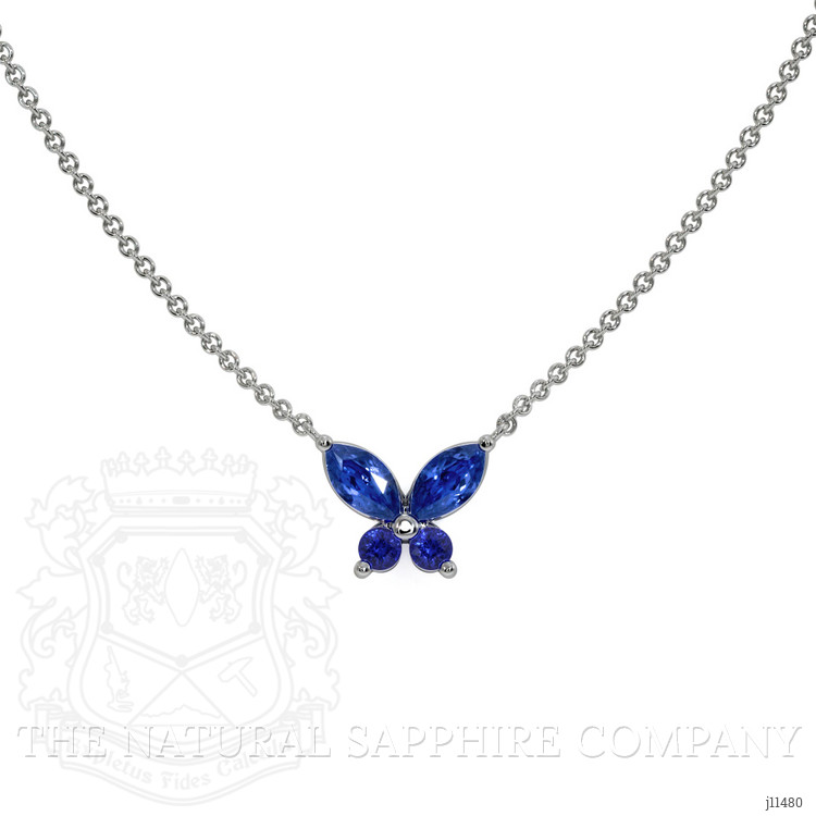 0.35 Ct. Blue Sapphire Multi Stone Necklace, 14K White Gold