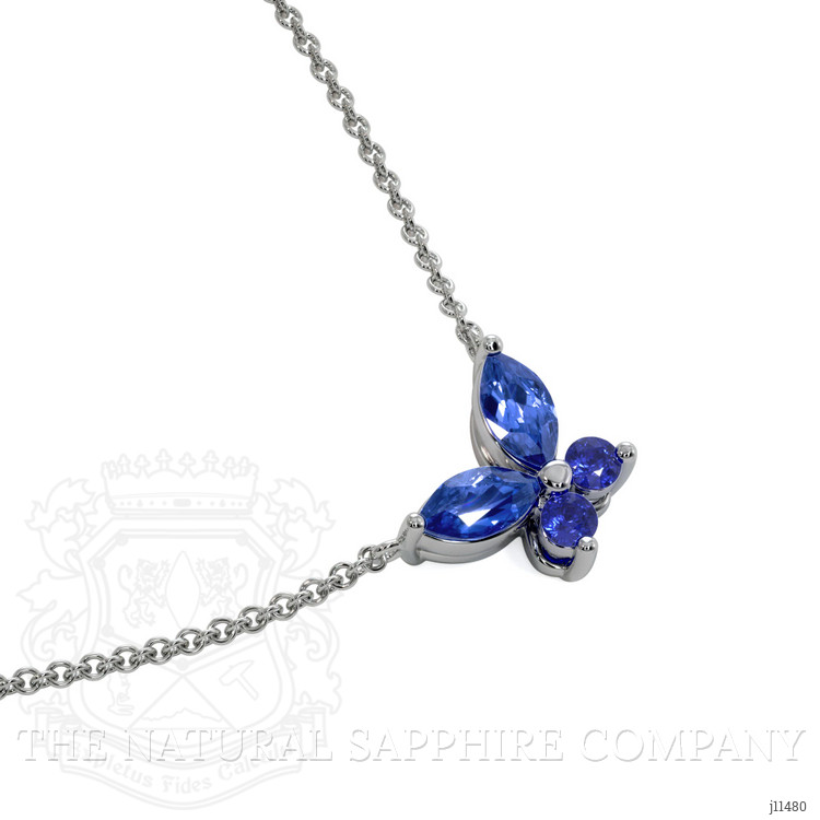 0.35 Ct. Blue Sapphire Multi Stone Necklace, 14K White Gold