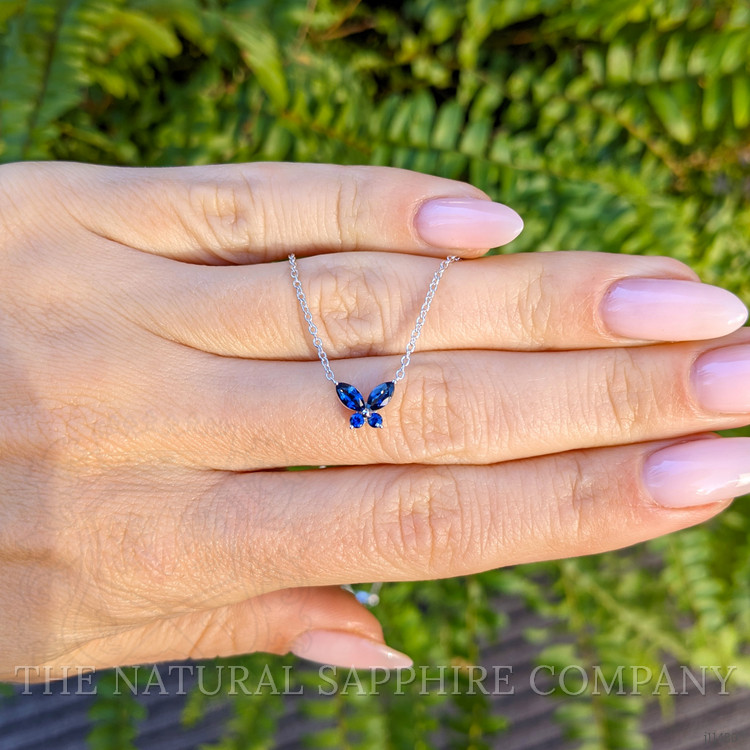 0.35 Ct. Blue Sapphire Multi Stone Necklace, 14K White Gold