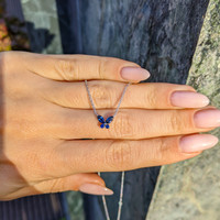 0.35 Ct. Blue Sapphire Multi Stone Necklace, 14K White Gold Life Style