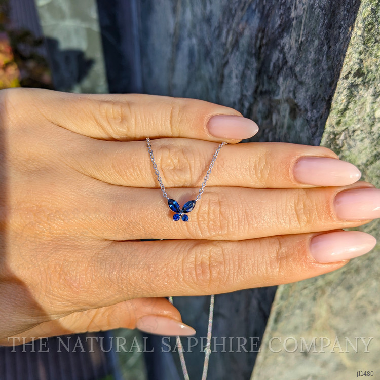 0.35 Ct. Blue Sapphire Multi Stone Necklace, 14K White Gold