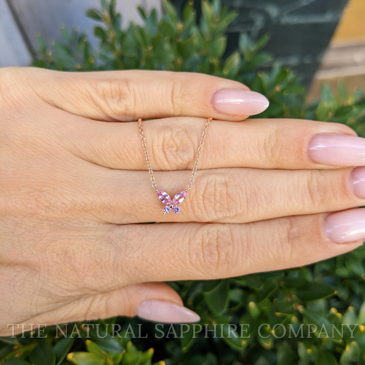 0.35 Ct. Pink Sapphire Multi Stone Necklace, 14K Rose Gold