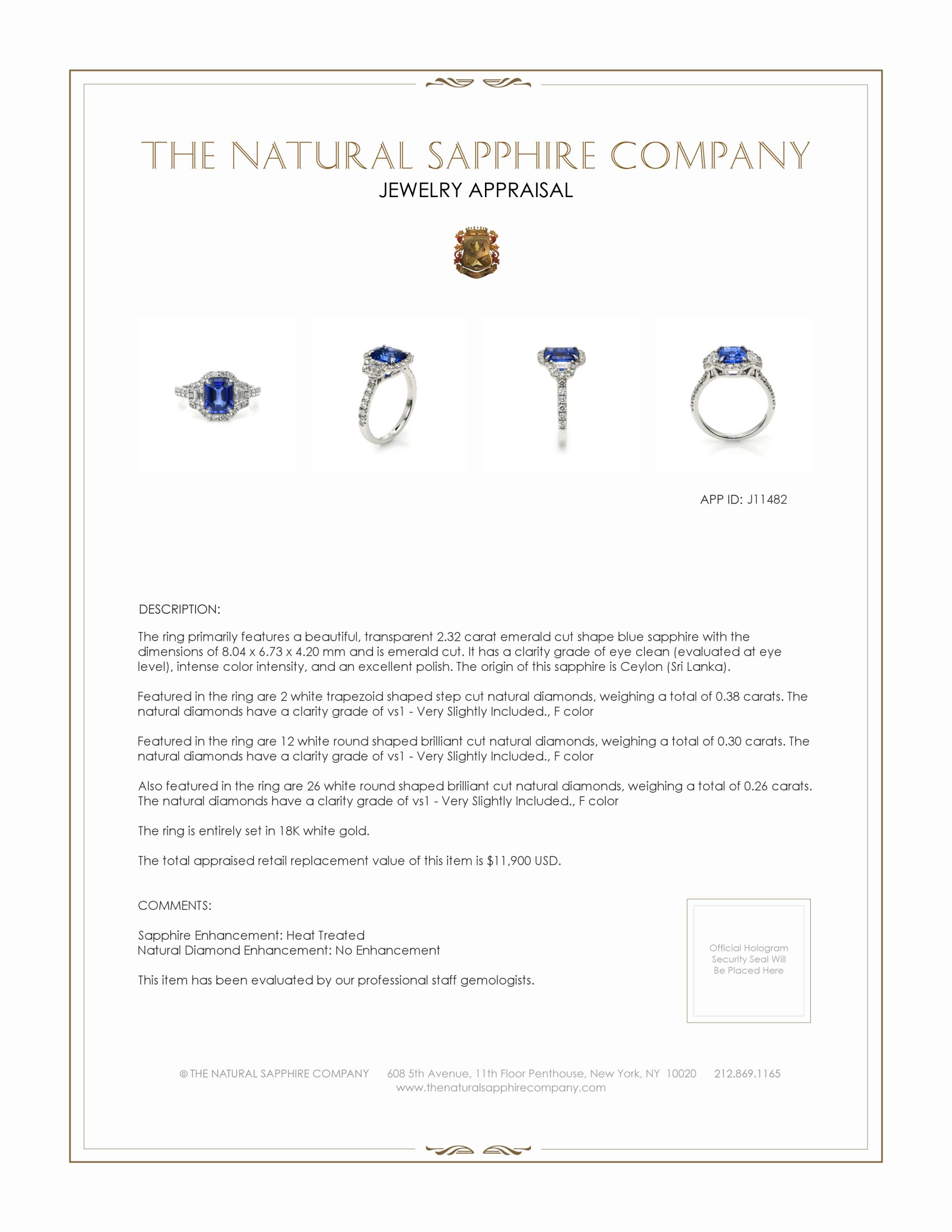 2.32 Ct. Blue Sapphire and Natural Diamond Pave Ring, 18K White Gold