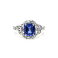 2.32 Ct. Blue Sapphire and Natural Diamond Pave Ring, 18K White Gold Video