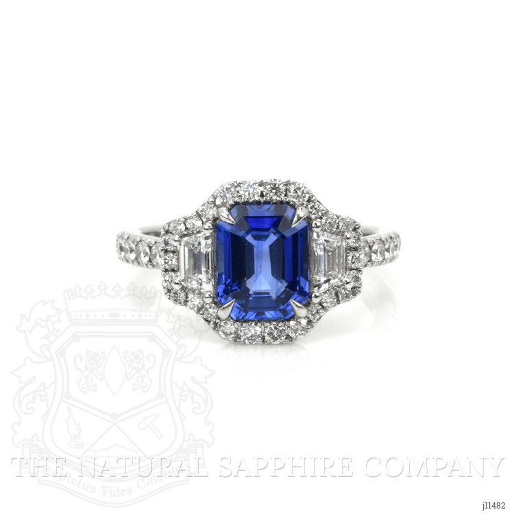 2.32 Ct. Blue Sapphire and Natural Diamond Pave Ring, 18K White Gold