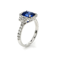 2.32 Ct. Blue Sapphire and Natural Diamond Pave Ring, 18K White Gold Image