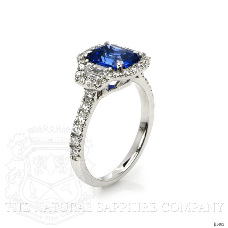 2.32 Ct. Blue Sapphire and Natural Diamond Pave Ring, 18K White Gold