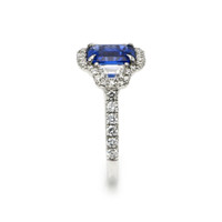 2.32 Ct. Blue Sapphire and Natural Diamond Pave Ring, 18K White Gold Image
