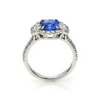 2.32 Ct. Blue Sapphire and Natural Diamond Pave Ring, 18K White Gold Image