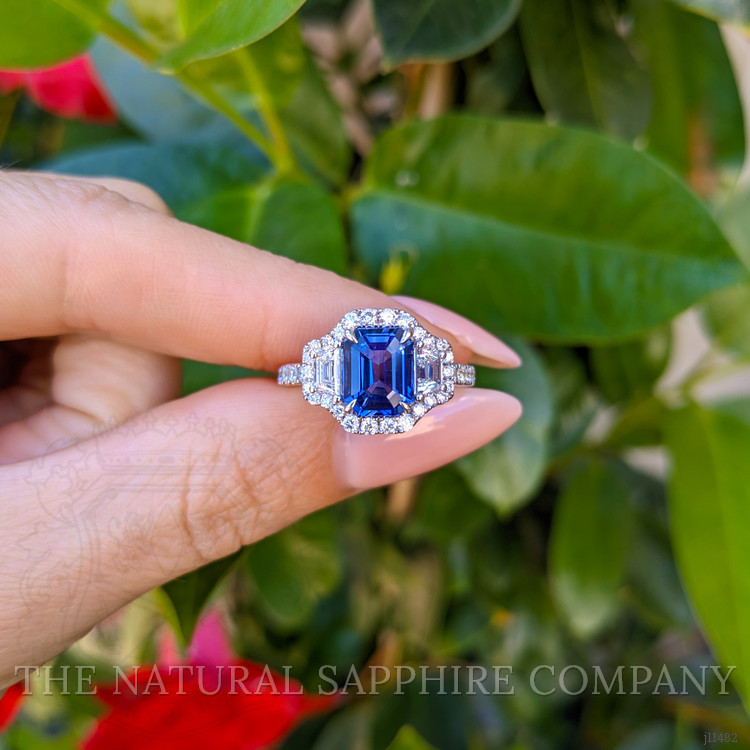 2.32 Ct. Blue Sapphire and Natural Diamond Pave Ring, 18K White Gold