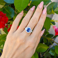 2.32 Ct. Blue Sapphire and Natural Diamond Pave Ring, 18K White Gold Life Style