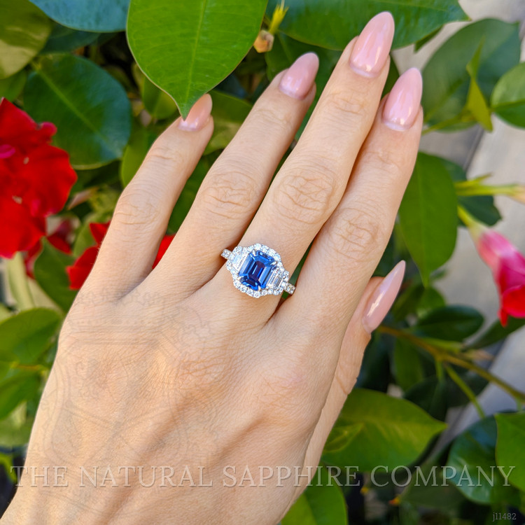 2.32 Ct. Blue Sapphire and Natural Diamond Pave Ring, 18K White Gold