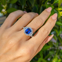 2.32 Ct. Blue Sapphire and Natural Diamond Pave Ring, 18K White Gold Life Style