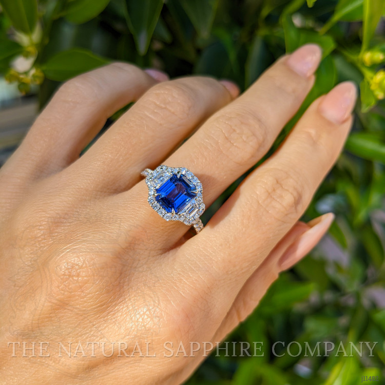 2.32 Ct. Blue Sapphire and Natural Diamond Pave Ring, 18K White Gold