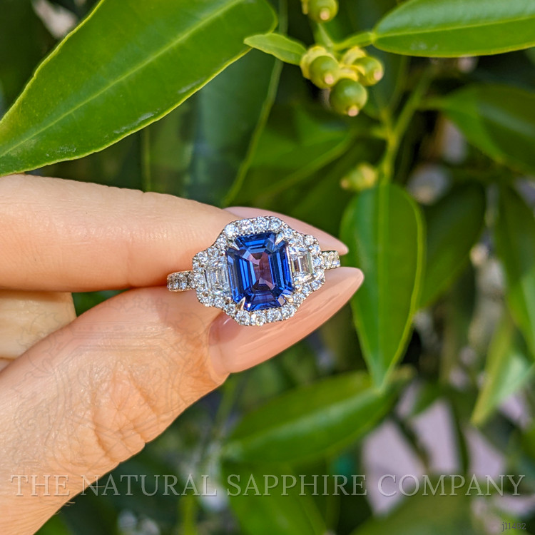 2.32 Ct. Blue Sapphire and Natural Diamond Pave Ring, 18K White Gold