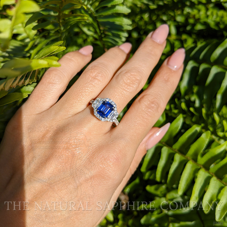 2.32 Ct. Blue Sapphire and Natural Diamond Pave Ring, 18K White Gold