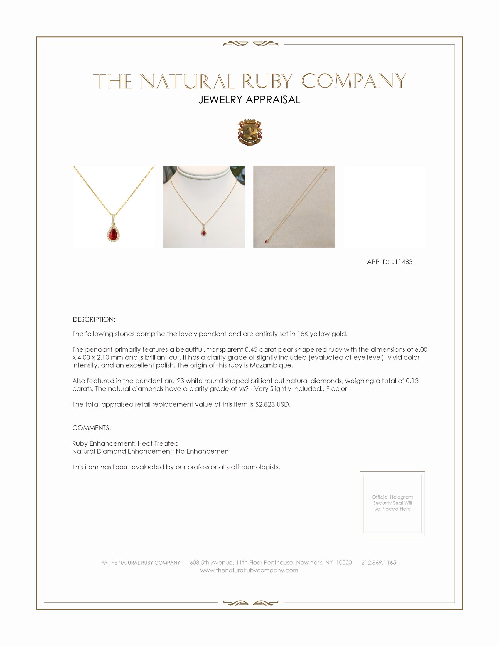 0.45 Ct. Ruby Natural Diamond Halo Pendant, 18K Yellow Gold