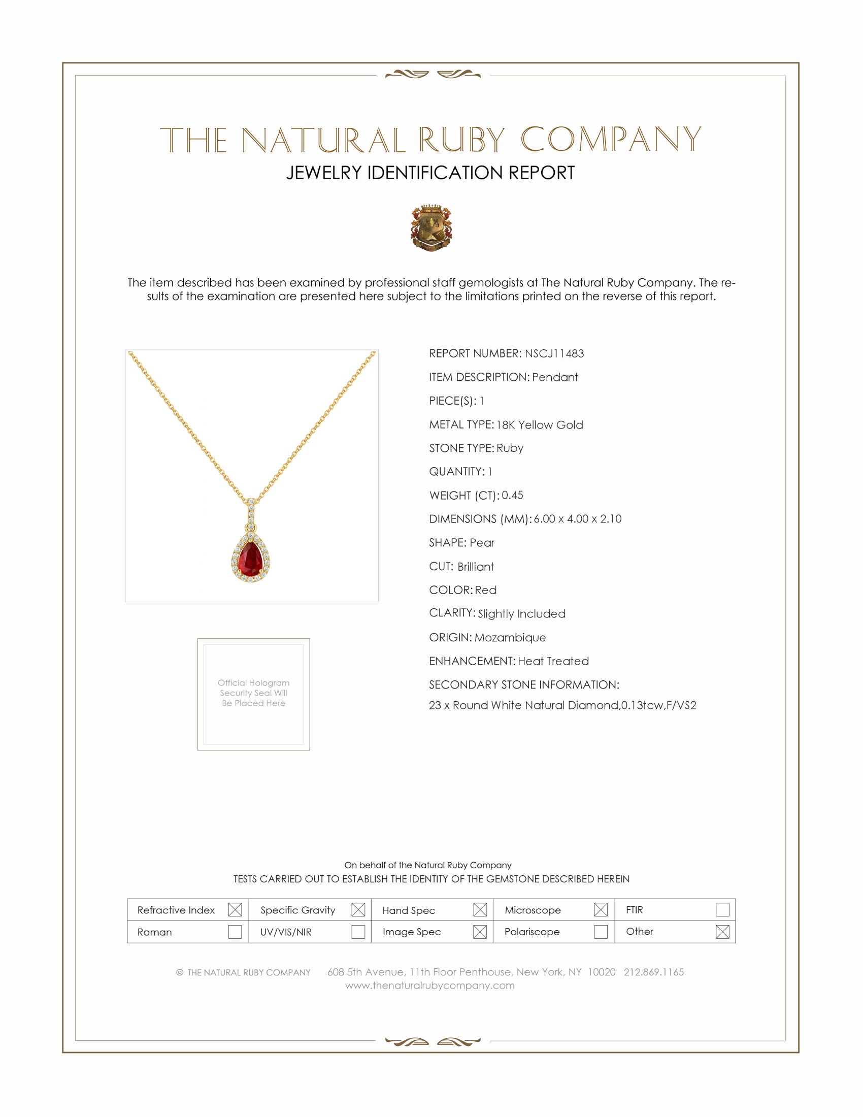 0.45 Ct. Ruby Natural Diamond Halo Pendant, 18K Yellow Gold