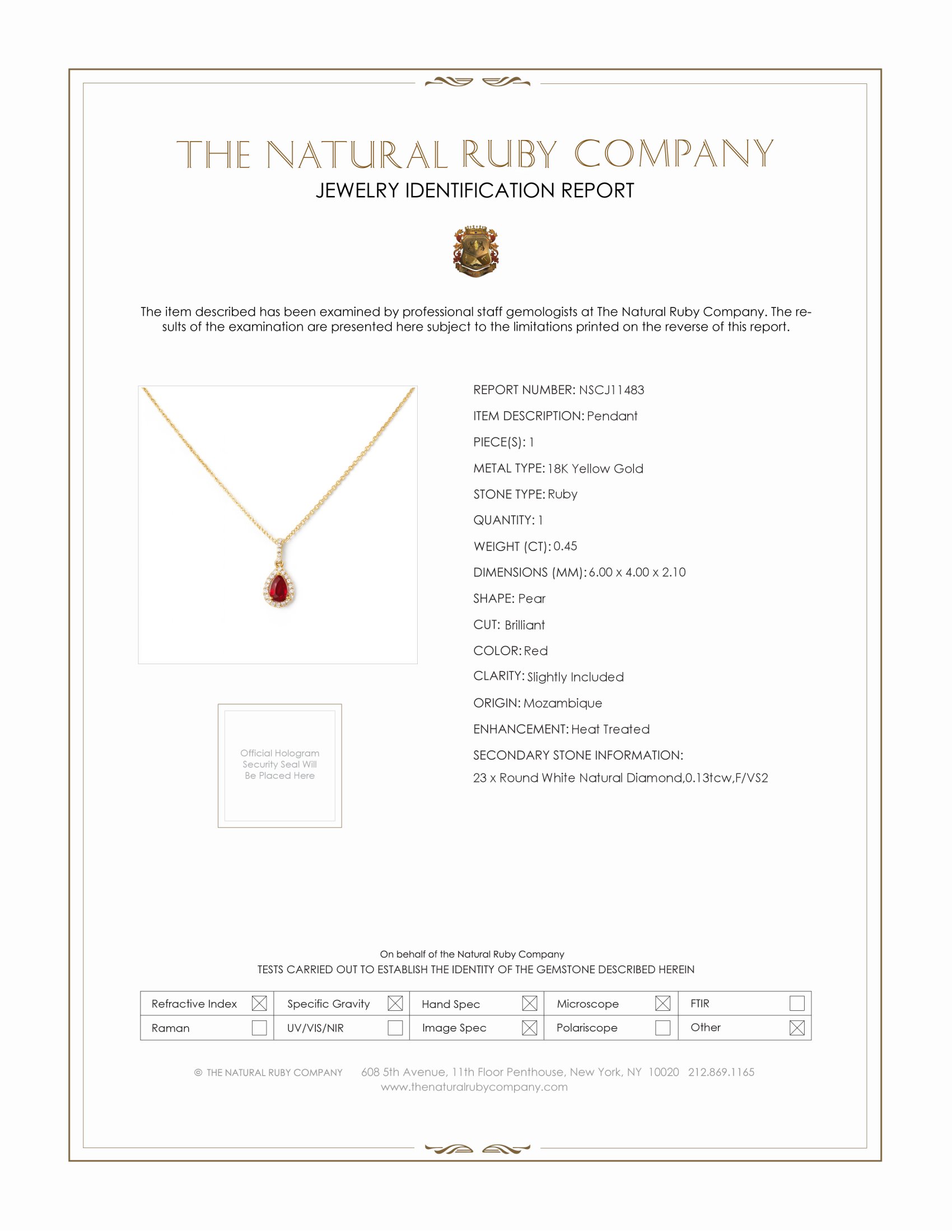 0.45 Ct. Ruby Natural Diamond Halo Pendant, 18K Yellow Gold