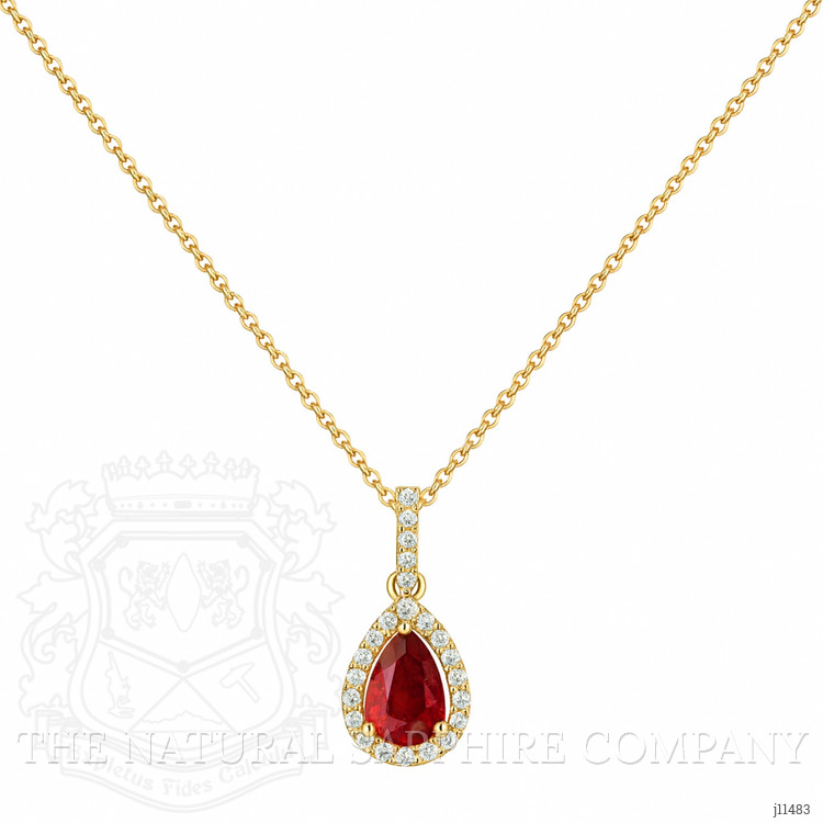0.45 Ct. Ruby Natural Diamond Halo Pendant, 18K Yellow Gold