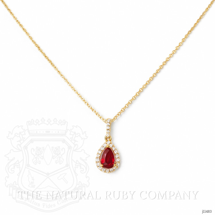 0.45 Ct. Ruby Natural Diamond Halo Pendant, 18K Yellow Gold