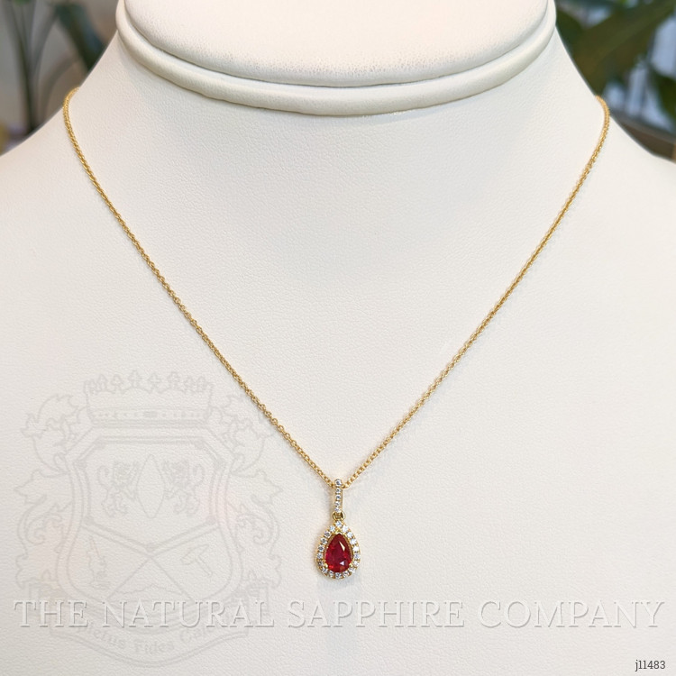 0.45 Ct. Ruby Natural Diamond Halo Pendant, 18K Yellow Gold