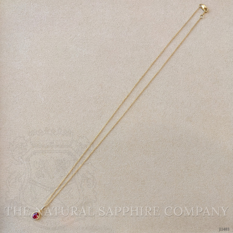 0.45 Ct. Ruby Natural Diamond Halo Pendant, 18K Yellow Gold