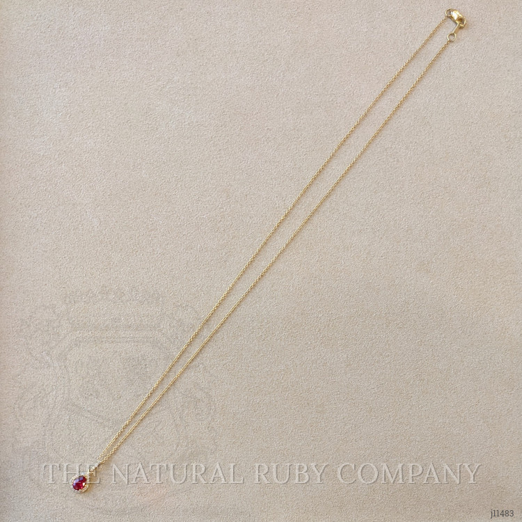 0.45 Ct. Ruby Natural Diamond Halo Pendant, 18K Yellow Gold