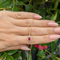 0.45 Ct. Ruby Natural Diamond Halo Pendant, 18K Yellow Gold Life Style