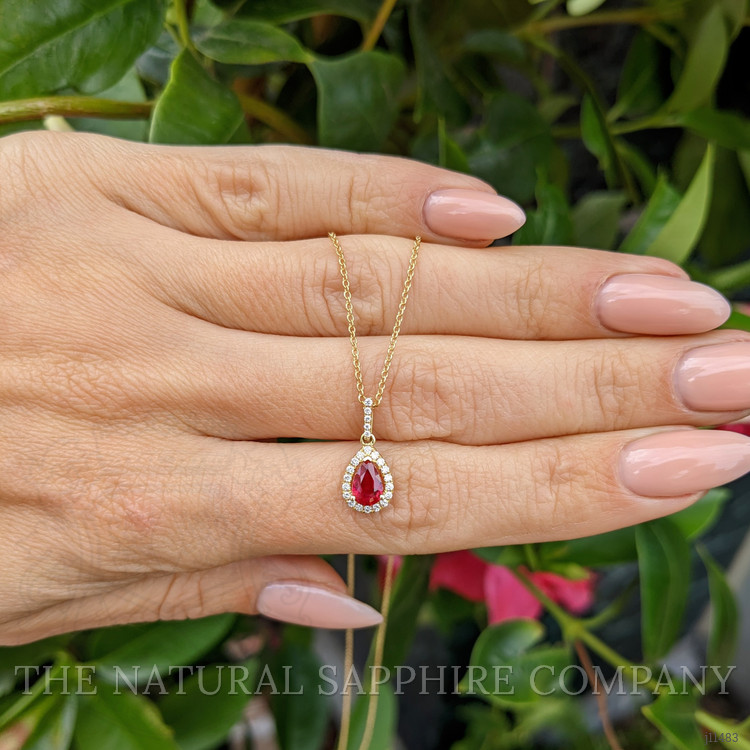 0.45 Ct. Ruby Natural Diamond Halo Pendant, 18K Yellow Gold