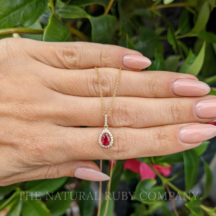 0.45 Ct. Ruby Natural Diamond Halo Pendant, 18K Yellow Gold