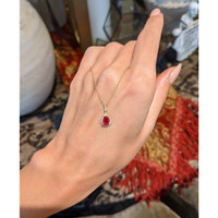 0.45 Ct. Ruby Natural Diamond Halo Pendant, 18K Yellow Gold Life Style