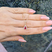 0.45 Ct. Ruby Natural Diamond Halo Pendant, 18K Yellow Gold Life Style