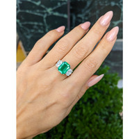 2.29 Ct. Emerald Lab Grown Diamond Three Stone Ring, Platinum 950 Life Style