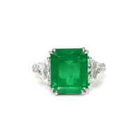 5.48 Ct. Emerald Natural Diamond Three Stone Ring, Platinum 950 Video