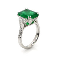 5.48 Ct. Emerald Natural Diamond Three Stone Ring, Platinum 950 Image
