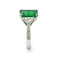 5.48 Ct. Emerald Natural Diamond Three Stone Ring, Platinum 950 Image