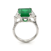 5.48 Ct. Emerald Natural Diamond Three Stone Ring, Platinum 950 Image