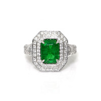 2.37 Ct. Emerald Natural Diamond Pave Ring, Platinum 950 Video