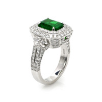 2.37 Ct. Emerald Natural Diamond Pave Ring, 18K White Gold Image