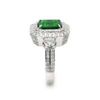 2.37 Ct. Emerald Natural Diamond Pave Ring, 18K White Gold Image