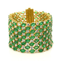 50.00 Ct.Tw. Emerald Natural Diamond Accent Stones Bracelet, 14K Yellow Gold Video