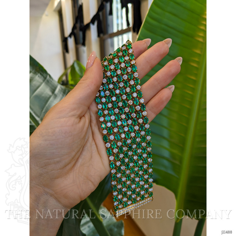 50.00 Ct.Tw. Emerald Natural Diamond Accent Stones Bracelet, 14K Yellow Gold