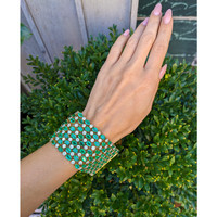 50.00 Ct.Tw. Emerald Natural Diamond Accent Stones Bracelet, 14K Yellow Gold Life Style