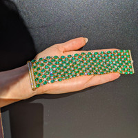 50.00 Ct.Tw. Emerald Natural Diamond Accent Stones Bracelet, 14K Yellow Gold Life Style