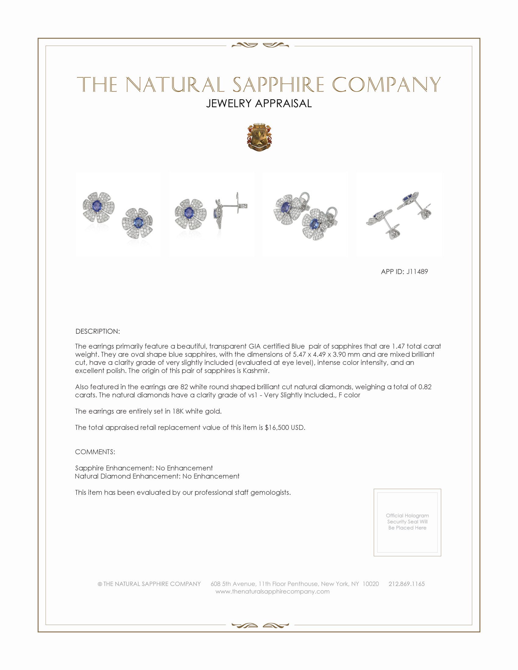 1.47 Ct.Tw. Blue Sapphire and Natural Diamond Studs Earrings, 18K White Gold