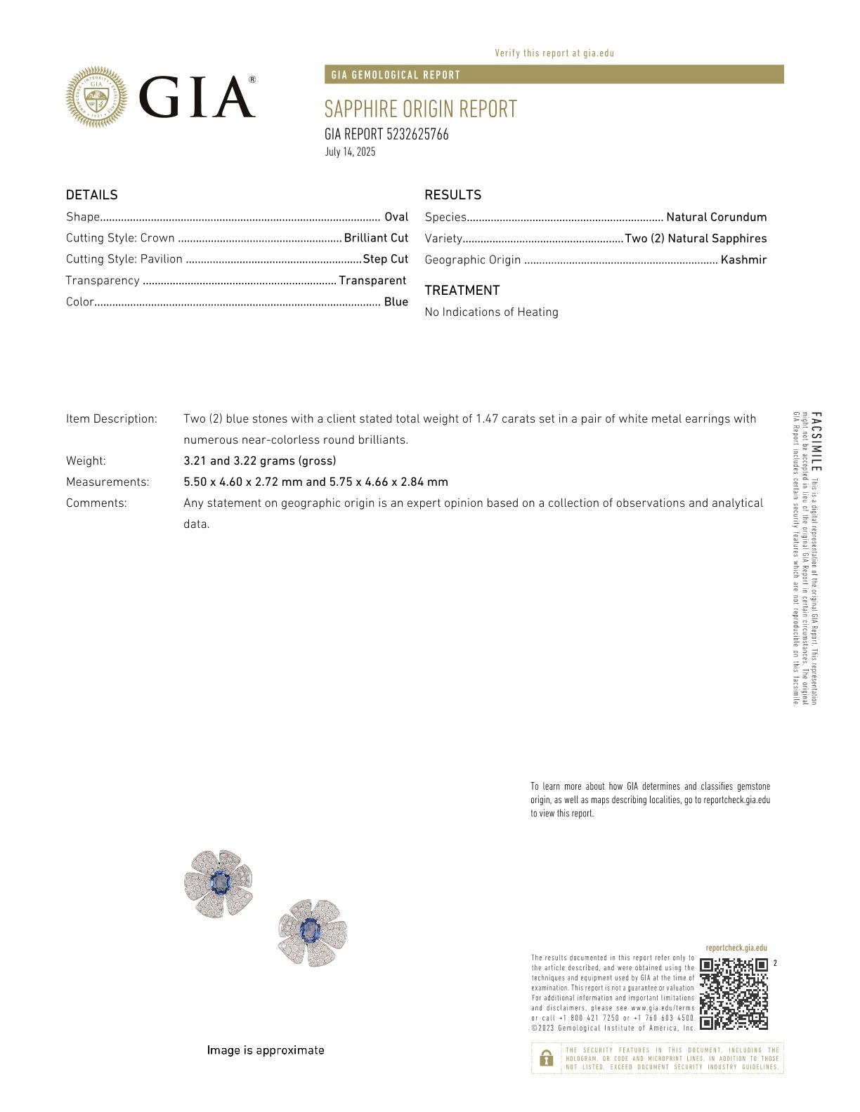 1.47 Ct.Tw. Blue Sapphire and Natural Diamond Studs Earrings, 18K White Gold